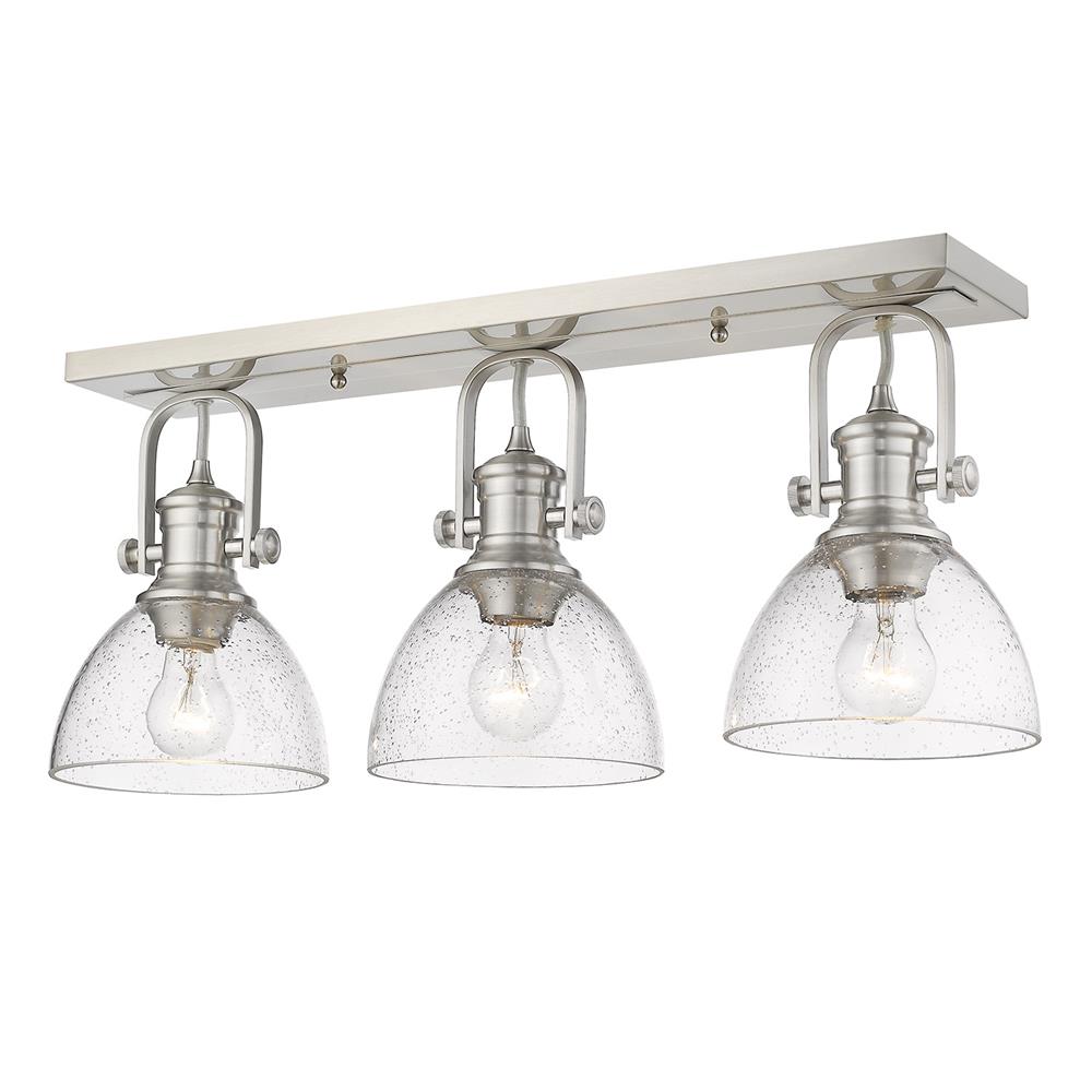 Golden Lighting 3118-3SF PW-SD Hines 3-Light Semi-Flush in Pewter with Seeded Glass